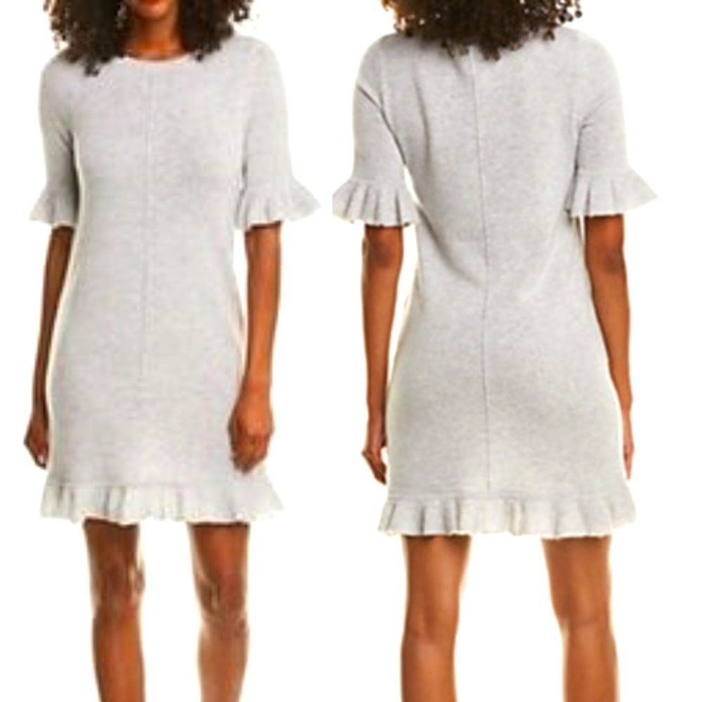 Magaschoni 100% Cashmere Day Break Heather Grey Ruffled CuffHem Sweater  Dress L
